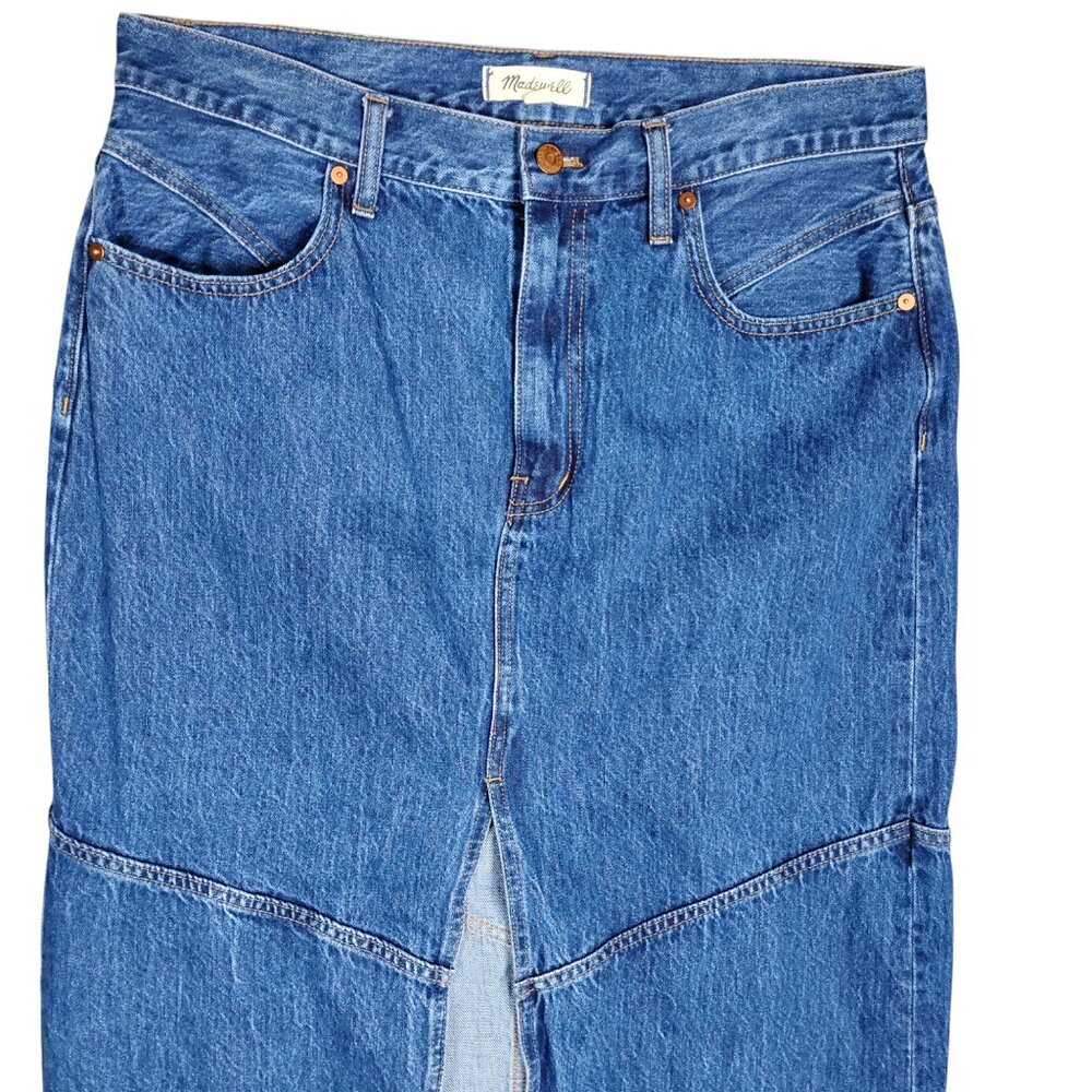 Madewell Denim Maxi Skirt Size 31 Medium Blue Wash 23" Slit Down Front Pockets - Picture 4 of 11